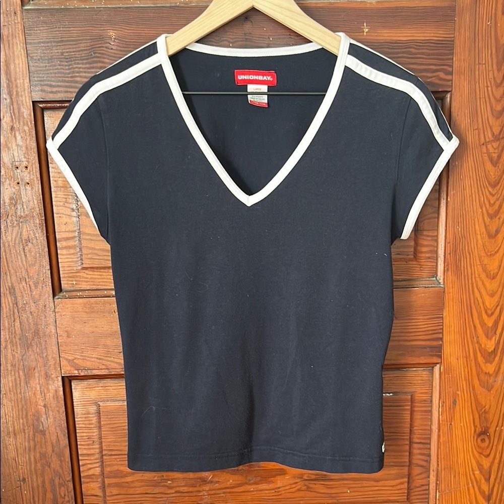 Unionbay cap sleeve racing stripe vintage tee size L